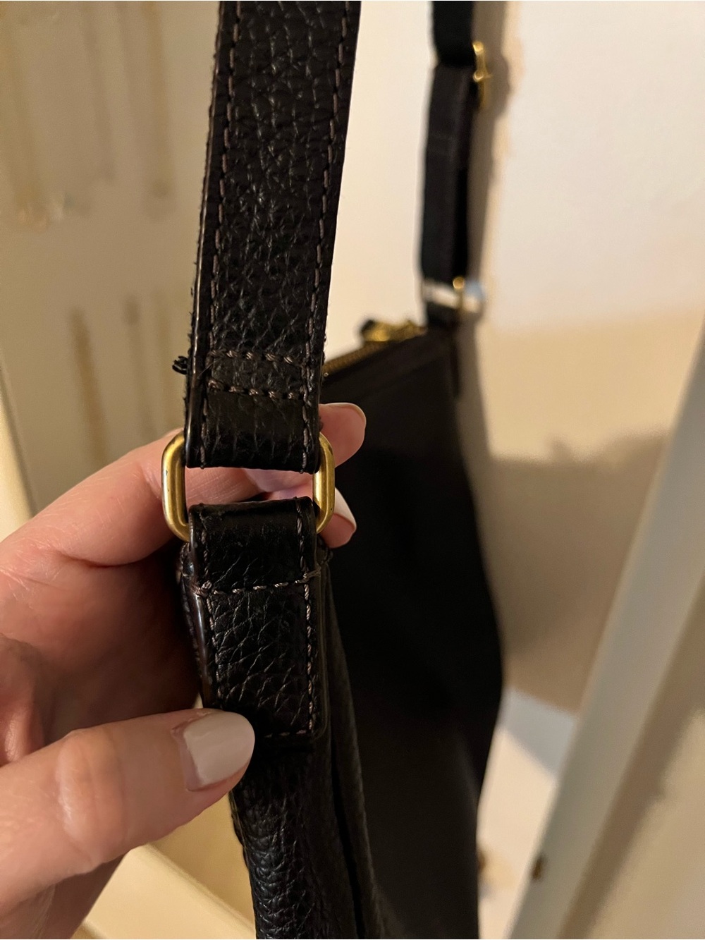 Black Leather Crossbody Bag with Gold Zippers - Picture 5 of 12